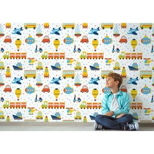 Renkli Taşıtlar Desenli Duvar KAĞIDI-5707