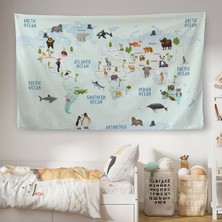 Eğitici Dünya Haritası Dünya Atlası Çocuk ve Bebek Odası Duvar Örtüsü-Halısı 3796