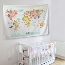 Eğitici Dünya Haritası Çocuk Odası Duvar Örtüsü-Halısı 3777