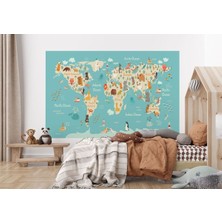 Çocuk ve Bebek Odası Poster Duvar Kağıdı Hayvanlar Alemi Eğitici Dünya HARITASI-1013