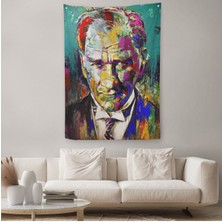 Renkli Mustafa Kemal Atatürk Duvar Örtüsü - HALISI-6327