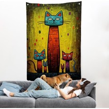 Sevimli Kedi Ailesi Duvar ÖRTÜSÜ-7903