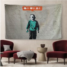 Bansky Takipçisi Olmadığı Için Ağlayan Sosyal Medya Cocugu Kanvas Duvar ÖRTÜSÜ-HALISI-5021