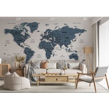 Yb Türkçe Dünya Haritası Dekoratif Duvar Kağıdı Son Derece DETAYLI-1615
