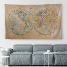 Eskitme Dünya Haritası Vintage Dekoratif Kanvas Duvar Örtüsü-Halısı 1092