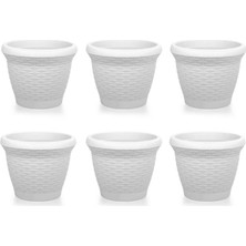 Omnipazar SO-HS03 Plastik Hasır Desenli Saksı 10 Lt Kirli Beyaz 6 Adet