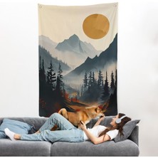 Dağların Üstündeki Güneş Manzarası Duvar ÖRTÜSÜ-7637