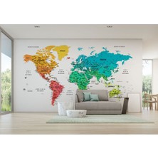 Türkçe Dünya Haritası Dekoratif Duvar Kağıdı Son Derece DETAYLI-1638