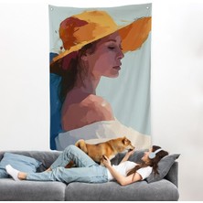 Sarı Şapkalı Soyut Kadın Duvar ÖRTÜSÜ-7639