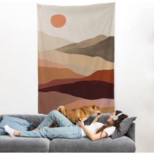 Dağların Üstündeki Soyut Güneş Manzarası Duvar ÖRTÜSÜ-7661