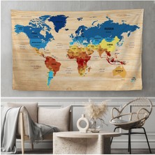 Ahşap Görünümlü Eğitici Detaylı Atlası Dekoratif Dünya Haritası Duvar Örtüsü-Halısı 3856