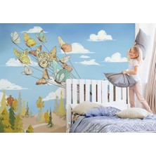Hayvanları Uçuran Kelebekler Çocuk Odası Duvar KAĞIDI-5607