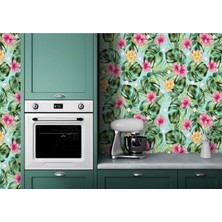 Yb Tropikal Çiçekli Ağaç Yaprakları Duvar KAĞIDI-5567