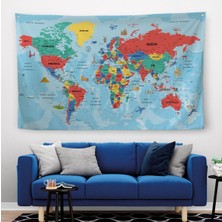 Türkçe Eğitici Ülke ve Başkent Okyanus Detaylı Atlas Dünya Haritası Duvar Örtüsü-Halısı 3863