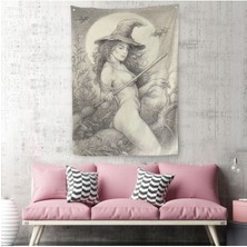 Şabat'a Cadı Uçuşu, Vintage Cadılar Bayramı, Wiccan Tuhaflıkları Duvar Örtüsü - HALISI-5284