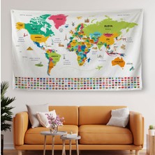 Türkçe Ülke Bayraklı Eğitici Başkent Detaylı Atlası Dünya Haritası Duvar Örtüsü-Halısı 3860