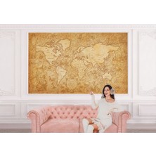 Yb Eskitme Vintage Dünya Haritası Duvar KAĞIDI-1060