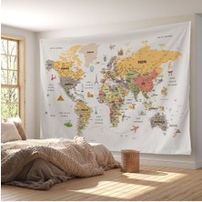 Duvar Örtüsü / Halısı Detaylı Türkçe Güncel Dünya Haritası Kaliteli Kanvas KUMAŞ-3965