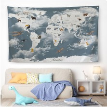 Eğitici Dünya Haritası Dünya Atlası Çocuk ve Bebek Odası Duvar Örtüsü-Halısı 3818