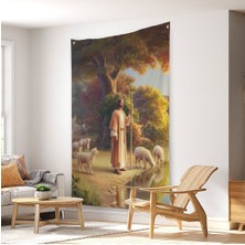 Kuzularla Göl Kenarında Duran Isa Mesih, Hristiyan Kilise Hediyesi Duvar Örtüsü - HALISI-5272