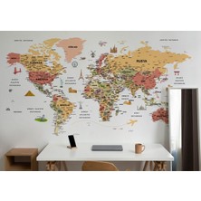 Türkçe Dünya Haritası Son Derece Ayrıntılı Eğitici ve Sembollü Duvar KAĞIDI-3206