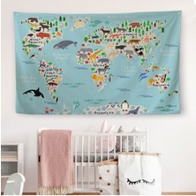 Eğitici Dünya Haritası Dünya Atlası Çocuk ve Bebek Odası Duvar Örtüsü-Halısı 3771