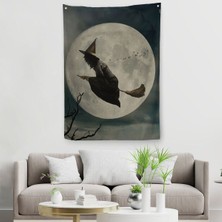 Süpürge Ile Uçan Cadı, Cadılar Bayramı Helloven Duvar Örtüsü-Halısı -6481