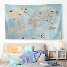Eğitici Dünya Haritası Dünya Atlası Çocuk ve Bebek Odası Duvar Örtüsü-Halısı 3828