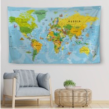 Duvar Örtüsü / Halısı Detaylı Ingilizce Güncel Dünya Haritası Kaliteli Kanvas KUMAŞ-3970