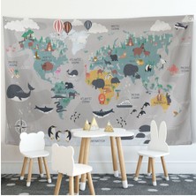 Duvar Örtüsü Çocuk Odası Dünya Haritası Kaliteli Kanvas Duvar HALISI-4045