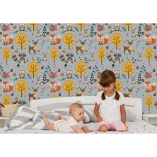 Db Sevimli Doğa Hayvanları Temalı Öğretici Çocuk Odası Duvar KAĞIDI-5728