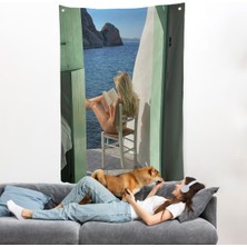 Sahildeki Evınde Kitap Okuyan Kadın Duvar ÖRTÜSÜ-7777