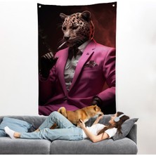 Sigara Içen Pembe Leopar Duvar ÖRTÜSÜ-7974