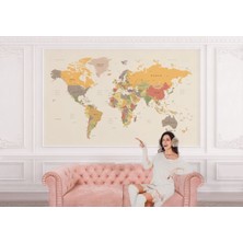 Detaylı Öğretici Ingilizce Dünya Haritası Duvar KAĞIDI-1073