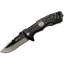 Vicem Mtech 4-12-2 Siyah Kurtarma / Kamp Çakısı 21cm- Yarı Otomatik, Testere Detaylı, Cam Kırma Aparatlı, Kemerlikli