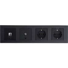 Ovivo Grano Siyah Topraklı Priz +Topraklı Priz+Tv (Uydu)Prizi+Nümeris+4 Lü Çerçeve 4 Lü Set