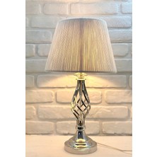 Krom Kaplama Burgu Metal Ayaklı El Yapımı Beyaz Ip Örme Şapkalı Abajur Masa Lambası Modelleri