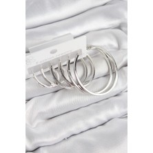 Pirinç Halka Model Gümüş Renk Kadın Set Küpe - TJ-BKP11050