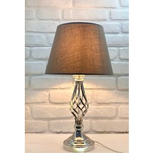 Krom Kaplama Rustik Burgu Metal Ayaklı Gri Konik Kumaş Şapkalı Abajur Modelleri