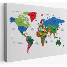 Pamuk's Design Türkçe Dünya Haritası Dekoratif Kanvas Tablo Ülke ve Başkentli 1556