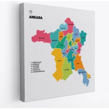 Pamuk's Design Ankara Ili ve Ilçeler Haritası Dekoratif Kanvas Tablo 1266