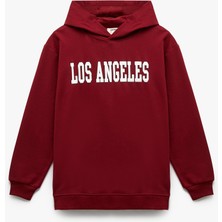 Koton Kapşonlu Uzun Kollu Baskılı Sweatshirt Bordo Renk Erkek Çocuk İçin Orta Kalınlıkta Tasarım