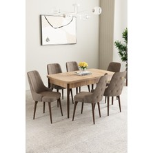 Mabel Meşe Desen 80X132 Açılabilir Mdf Masa Yemek Odası Takımı, Mutfak Takımı 6 Adet Sandalye