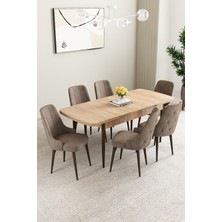 Mabel Meşe Desen 80X132 Açılabilir Mdf Masa Yemek Odası Takımı, Mutfak Takımı 6 Adet Sandalye
