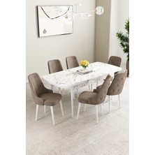 Mabel Beyaz Mermer Desen 80X132 Açılabilir Mdf Masa Yemek Odası Takımı,mutfak Takımı 6 Adet Sandalye