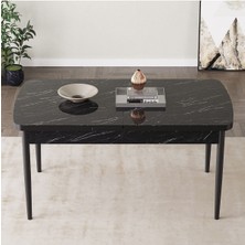 Mabel Siyah Mermer Desen 80X132 Açılabilir Mdf Masa Yemek Odası Takımı, Mutfak Takımı 4 Sandalye, 1 Bench