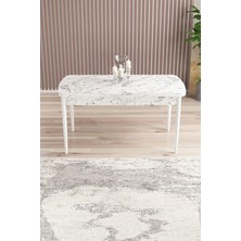 Mabel Beyaz Mermer 80X132 Açılabilir Mdf Masa Yemek Odası Takımı,mutfak Takımı 4 Sandalye, 1 Bench