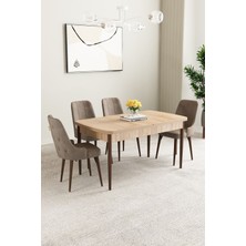 Mabel Meşe Desen 80X132 Açılabilir Mdf Masa Yemek Odası Takımı, Mutfak Takımı 4 Adet Sandalye