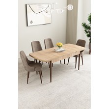 Mabel Meşe Desen 80X132 Açılabilir Mdf Masa Yemek Odası Takımı, Mutfak Takımı 4 Adet Sandalye