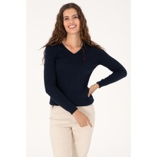 U.S. Polo Assn. Kadın Lacivert V Yaka Basic Kazak 50313625-VR033